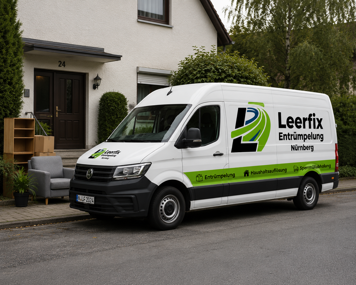 LeerFix Einsatzfahrzeug vor einem Haus in Nürnberg